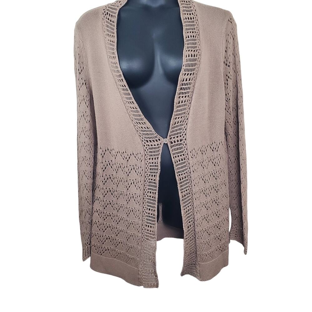 STUDIO WORKS | Open Front Loose Knit | Tan | Cardigan Sweater | Size Large